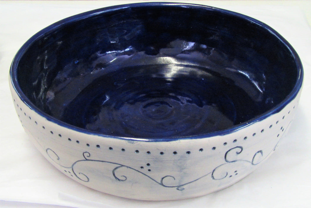 Handcrafted blue and white ceramic bowl