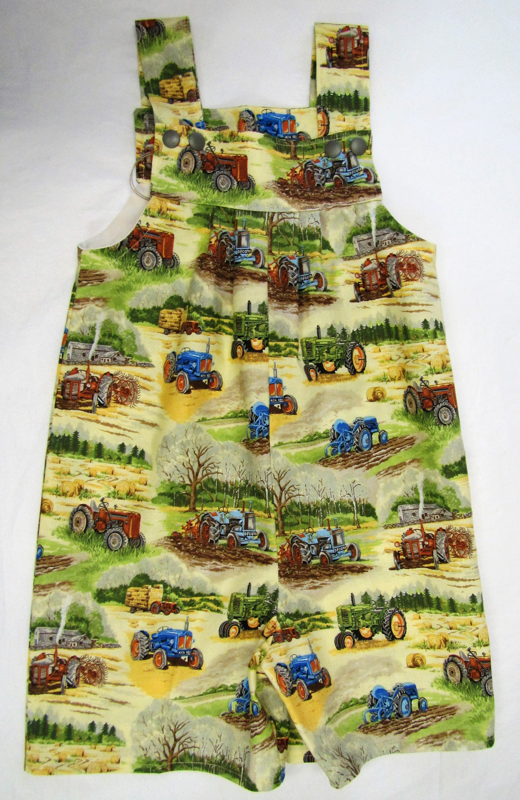 Handcrafted tractor romper shorts 2-3 years