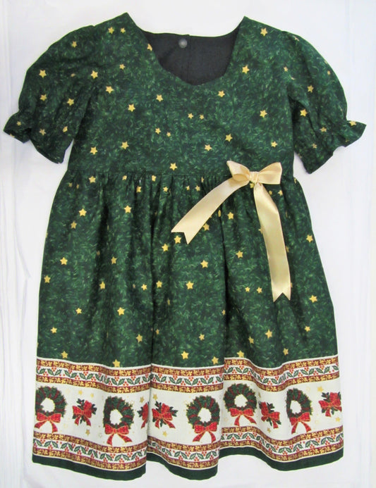 Hand crafted green and gold fully lined Christmas dress 4-5 years