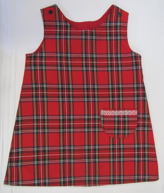 Hand crafted tartan fully lined pinafore dress 3-4 years