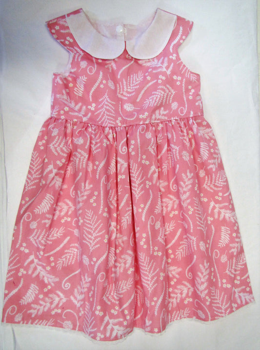 Hand crafted pink and white fern dress 2-3 years