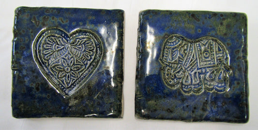 Handcrafted beautiful Ceramic elephant and heart coasters sets of 2 coasters