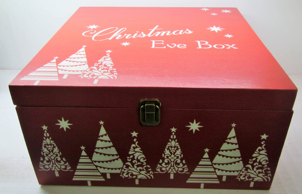 Handcrafted red large wooden Christmas Eve box