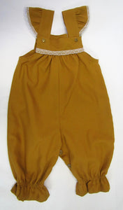 Handcrafted mustard star fully lined romper 6-9 months