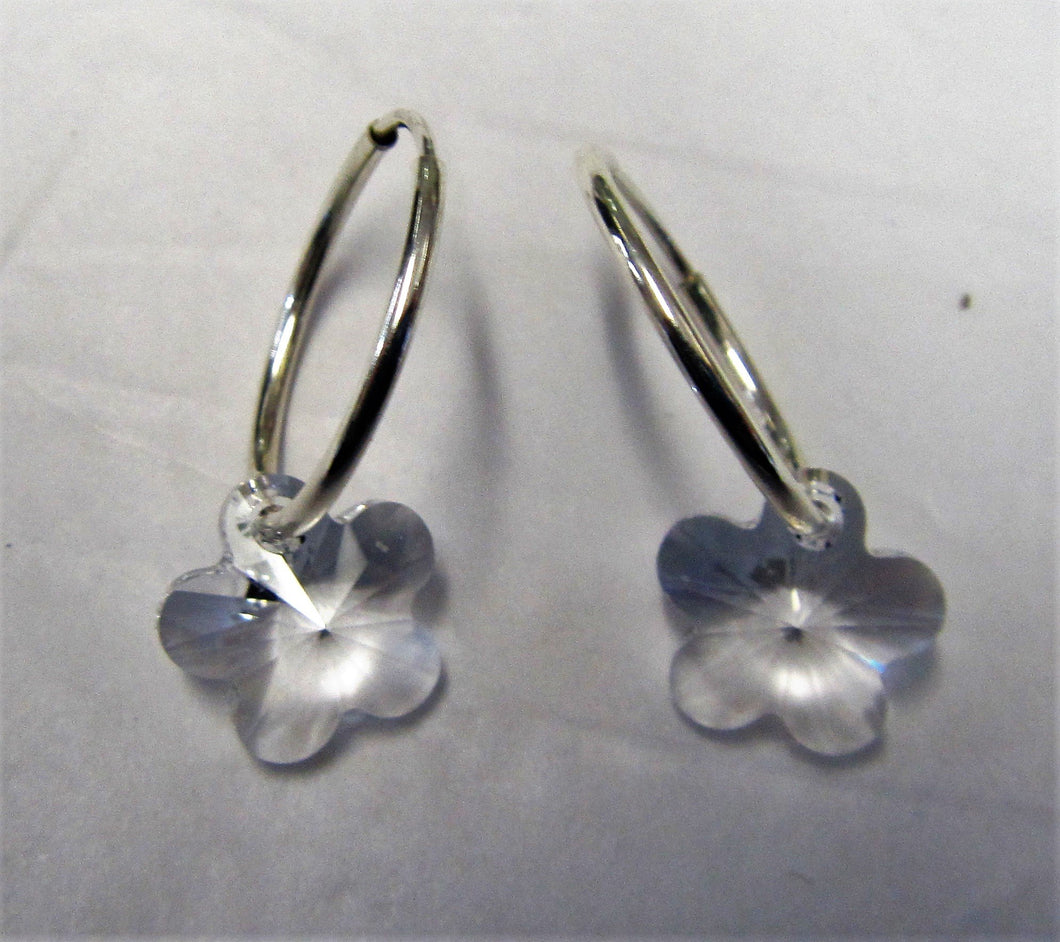 Handcrafted Stirling Silver Swarvoski crystal flower hooped earrings