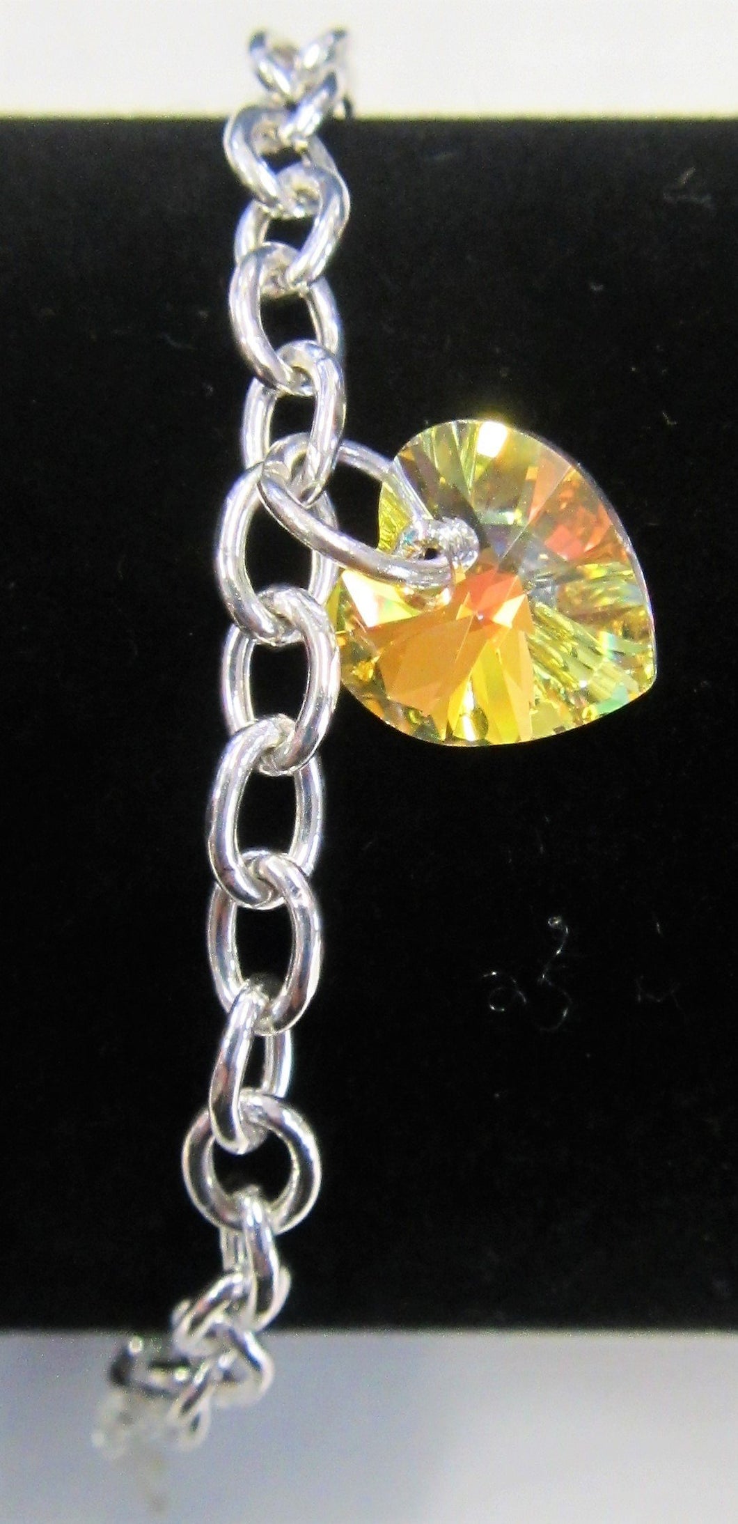 Handcrafted Swarovski crystal heart sterling silver bracelet