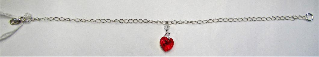 Handcrafted red swarovski crystal heart sterling silver bracelet
