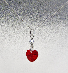 Handcrafted swarovski Crystal red heart on sterling silver necklace