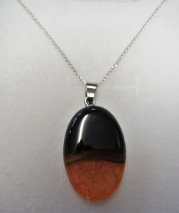 Handcrafted 925 sterling silver necklace Orange/black Druzy agate pendant
