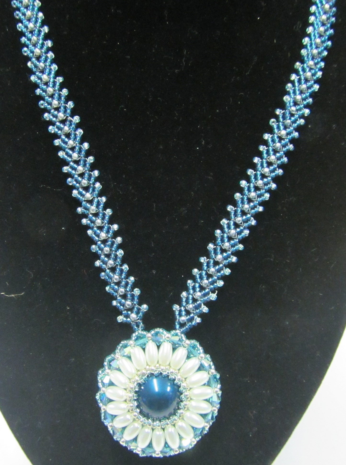 Handcrafted sundance swarovski crystal and beaded turquoise and white necklace