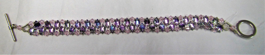 Handcrafted unique pink and crystal GemDuo double row bracelet