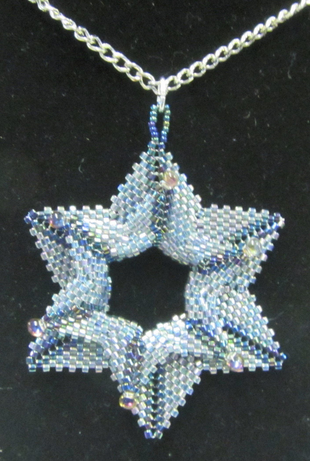 Handcrafted iridescent double star and drop necklace