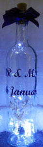 Handcrafted wedding light up bottle made to order with the wording of your choice