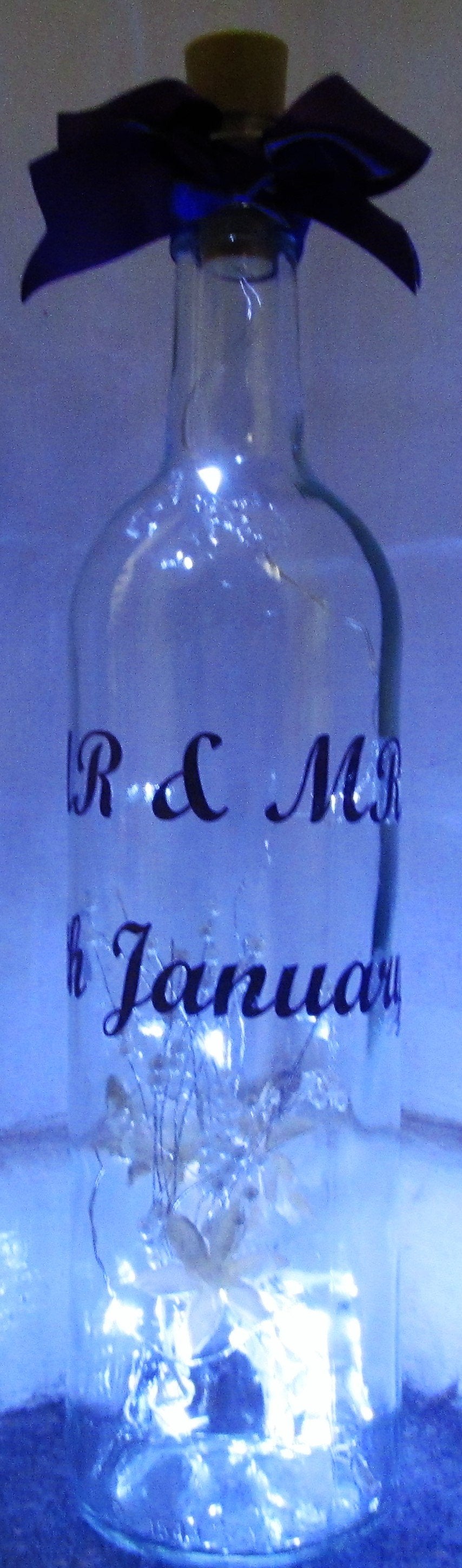 Handcrafted wedding light up bottle made to order with the wording of your choice