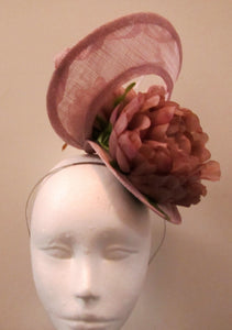 Handcrafted dusky pink twist fascinator with flowers on a headband