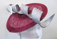 Load image into Gallery viewer, Handcrafted wine disk fascinator with silver spiral on a headband