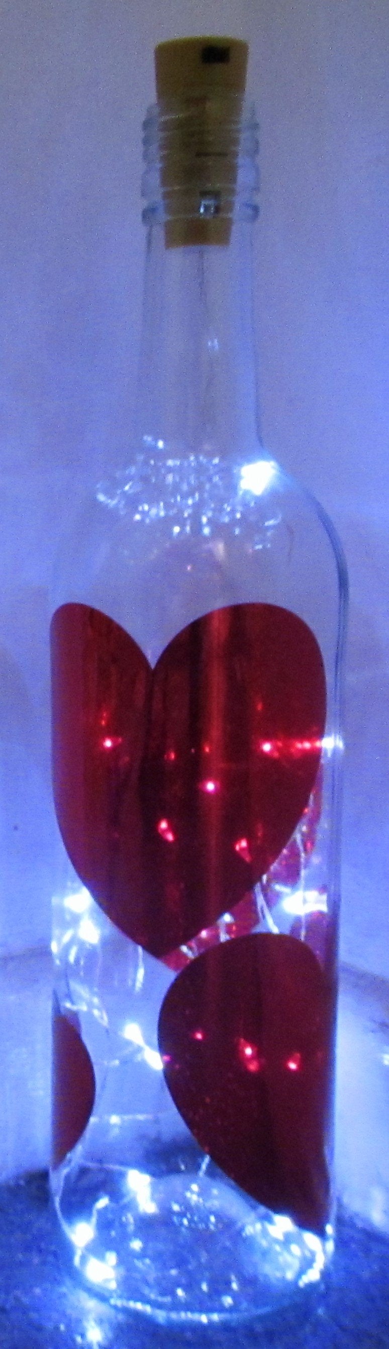 Unique handcrafted red heart light up bottle