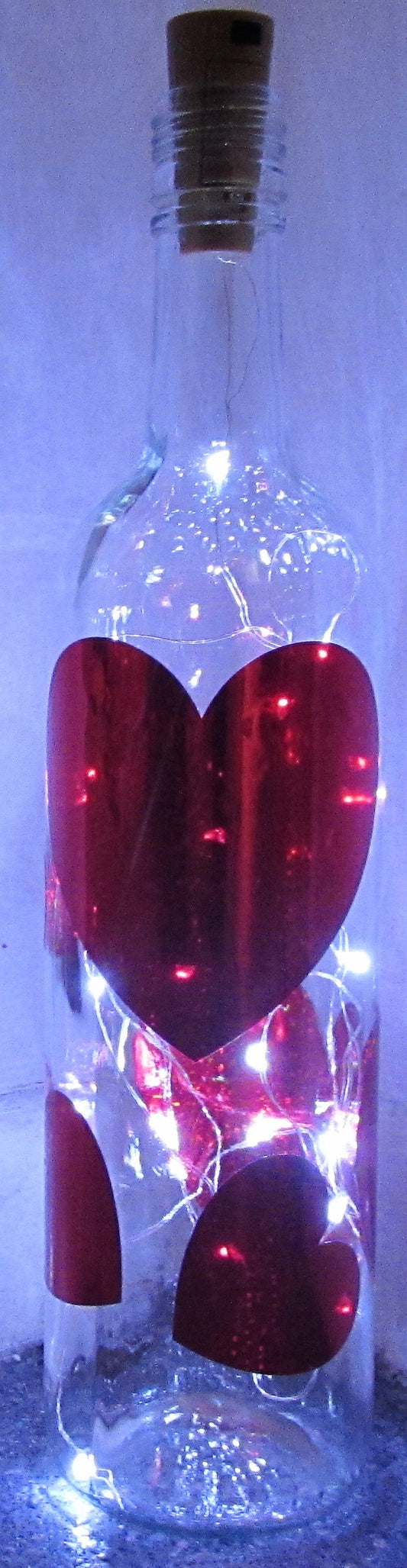 Unique handcrafted red heart light up bottle