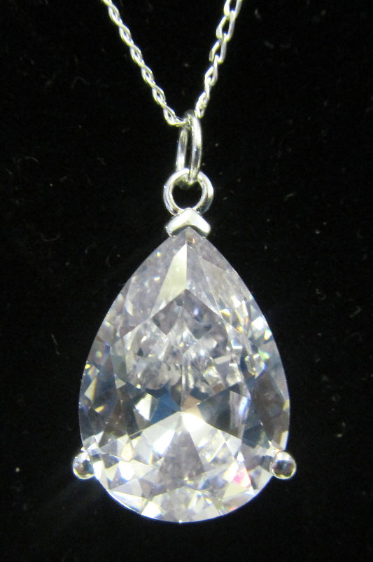 Handcrafted 925 sterling silver necklace large cubic zirconia drop pendant