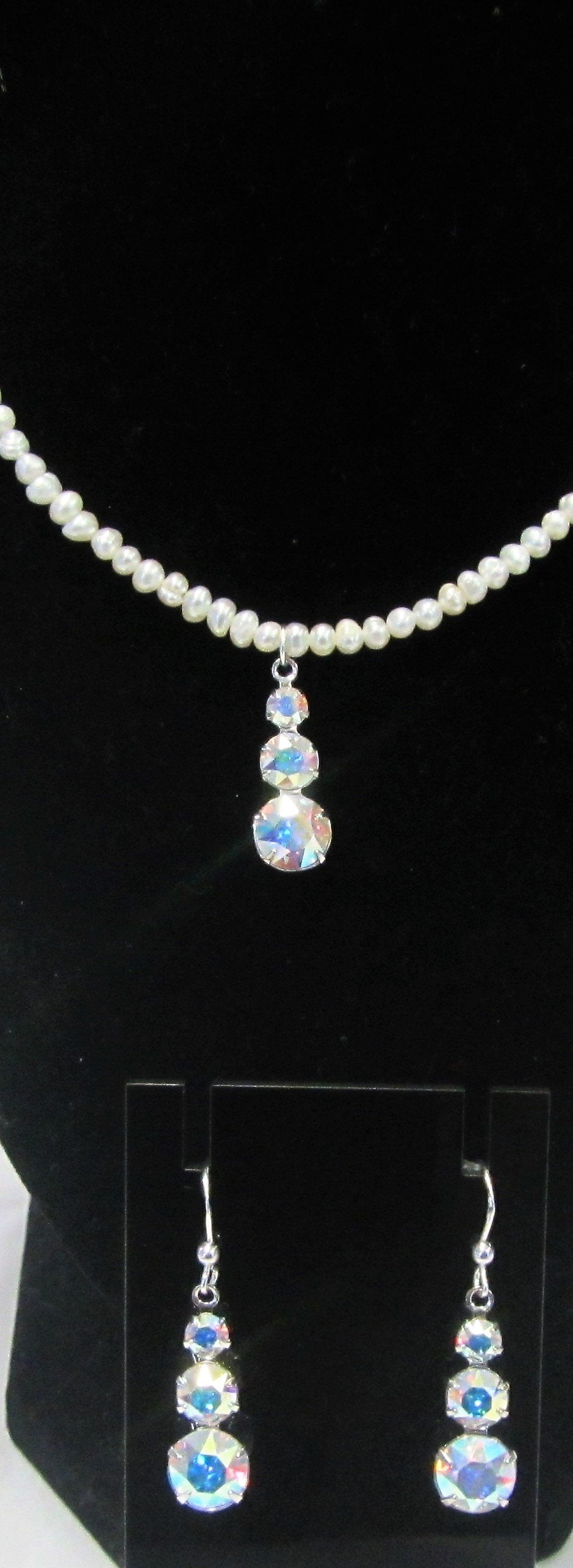 Handcrafted Swarovski crystal drops and small pearl 925 sterling Jewellery set