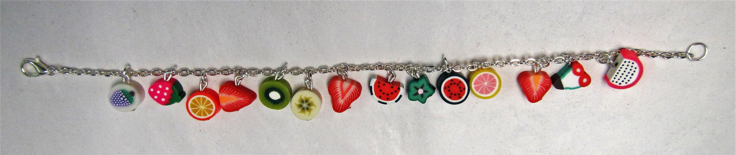 Handcrafted sterling silver bracelet with fruit charms