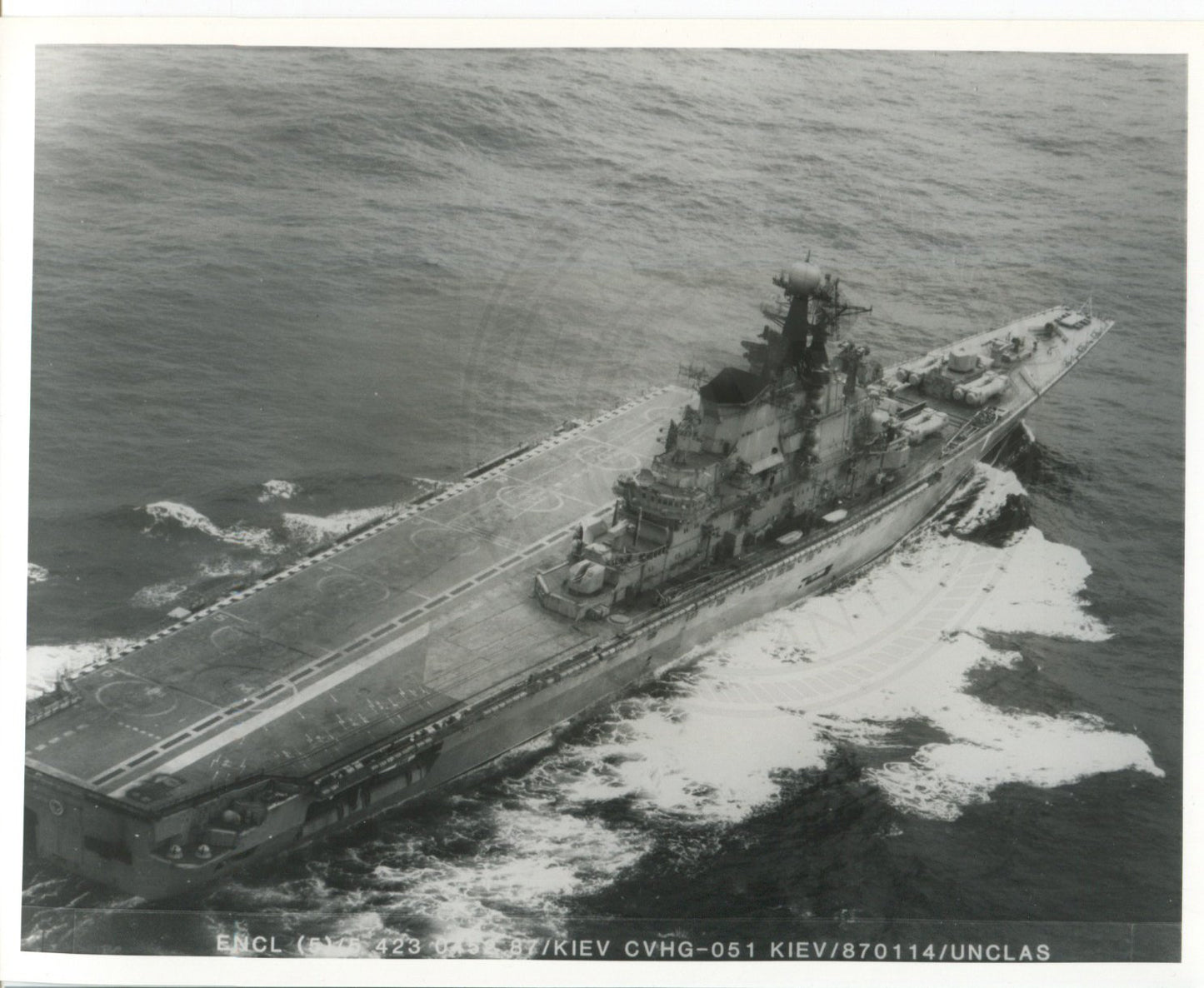 Official U.S. Navy photo of Soviet aircraft carrier Kiev underway.