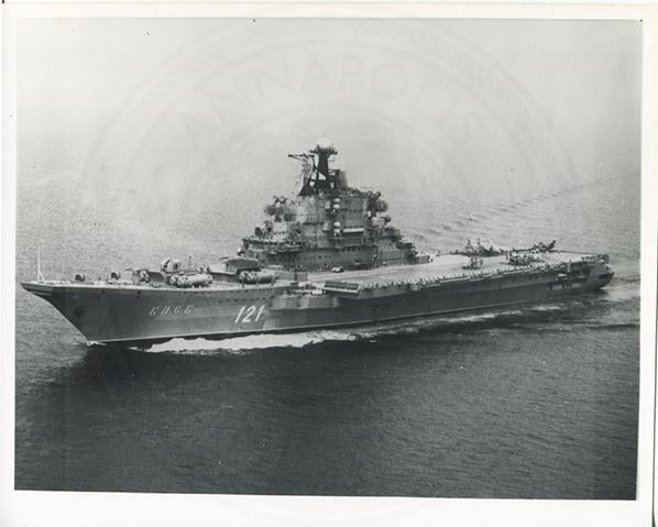 Official U.S. Navy photo of Soviet aircraft carrier Kiev underway.