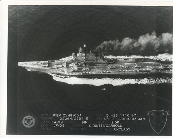 Official U.S. Navy photo of Soviet aircraft carrier Kiev underway.