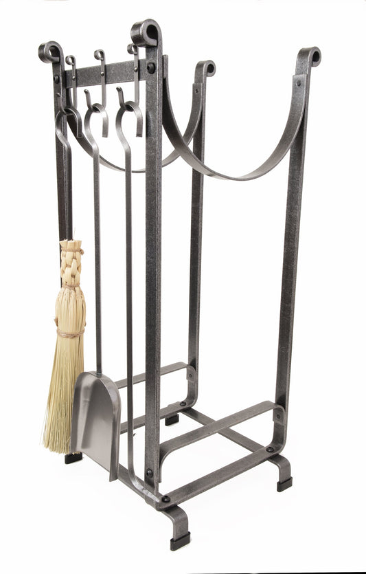 Handcrafted Sling Fireplace Log Rack w Newspaper Holder and Tools