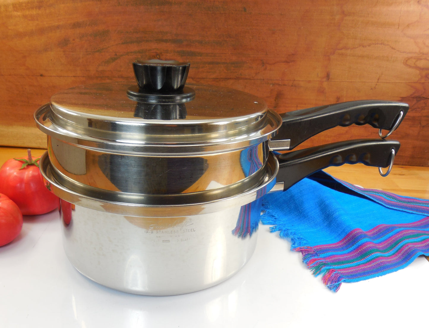 SOLD... Lustre Craft Cookware - 3 Quart Sauce Pan, Steamer Insert and Lid - 5 Ply 18-8 Stainless USA West Bend