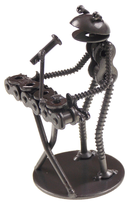 Handcrafted Collectible Art Sculpture Frog Figurine Keyboard Recycled Metal Gift