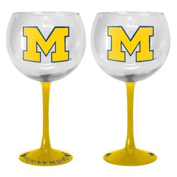Michigan Wolverines Hand Crafted Balloon Wine Glass 20oz