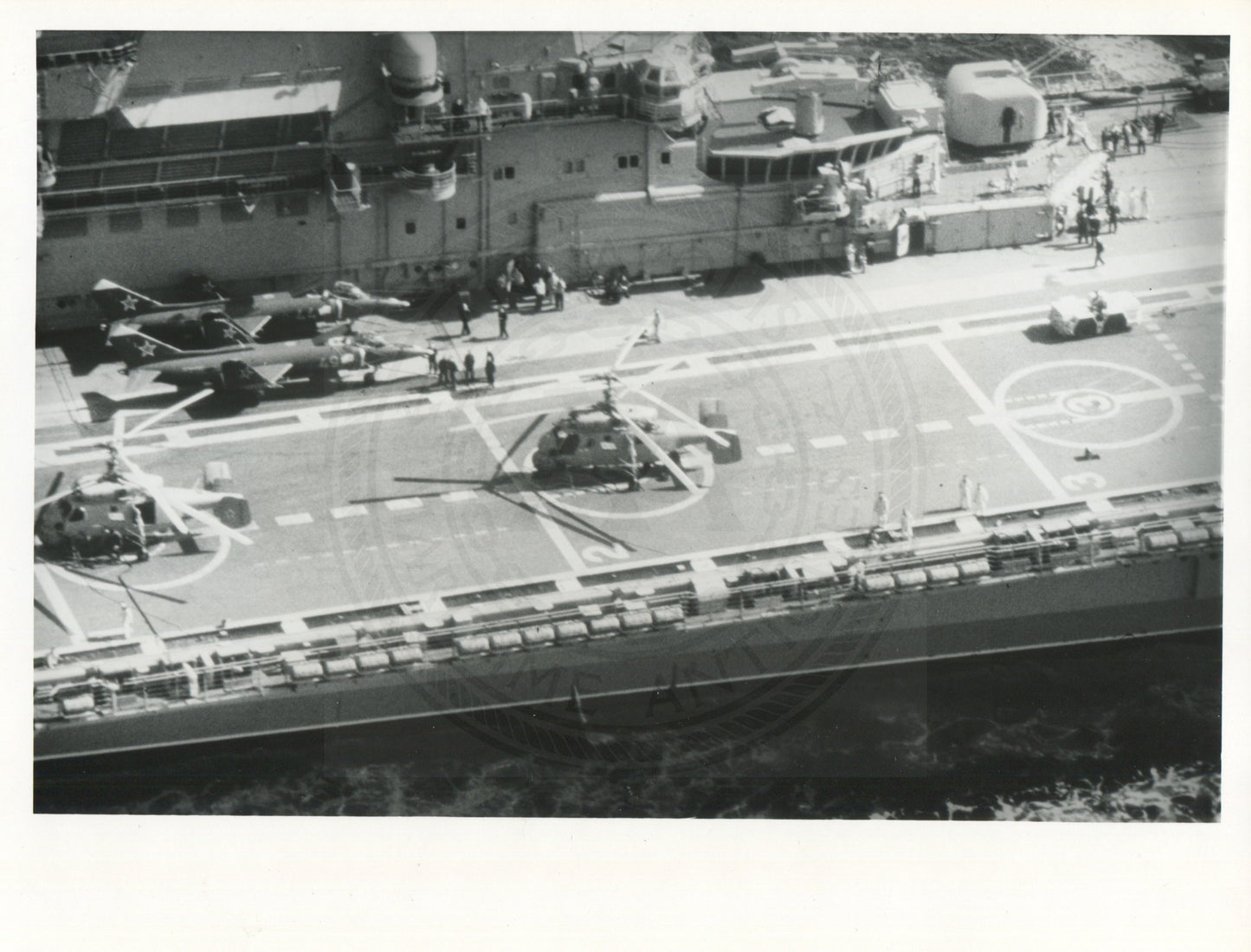 Official U.S. Navy photo of Soviet Kiev class aircraft carrier Minsk underway with aircraft on the deck.