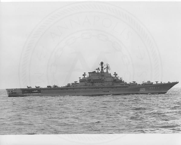 Official U.S. Navy photo of Soviet Kiev class aircraft carrier Minsk underway.