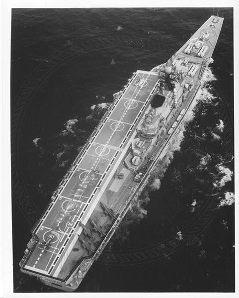 Official U.S. Navy photo of Soviet Kiev class aircraft carrier Minsk underway with aircraft on the deck.