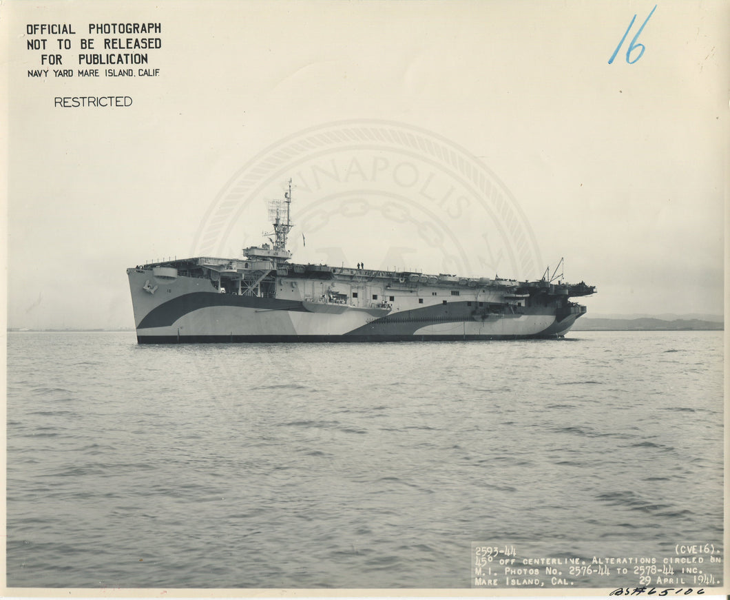 Official Navy Photo of WWII era USS Nassau (CVE-16) Aircraft Carrier