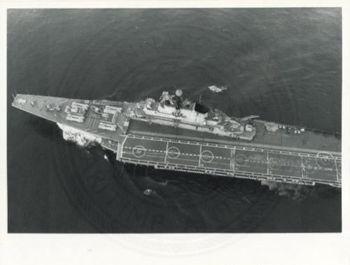 Official U.S. Navy photo of Soviet Kiev class aircraft carrier Novorossiysk underway.