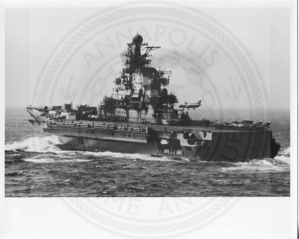 Official U.S. Navy photo of Soviet Kiev class aircraft carrier Novorossiysk underway.