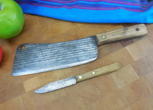 Ontario Knife Co. Old Hickory Cleaver & Forgecraft Paring - Carbon Steel Vintage USA