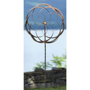 Handcrafted Copper Plated Metal Spinning Flower Pinwheel Wind Spinner Garden Stake