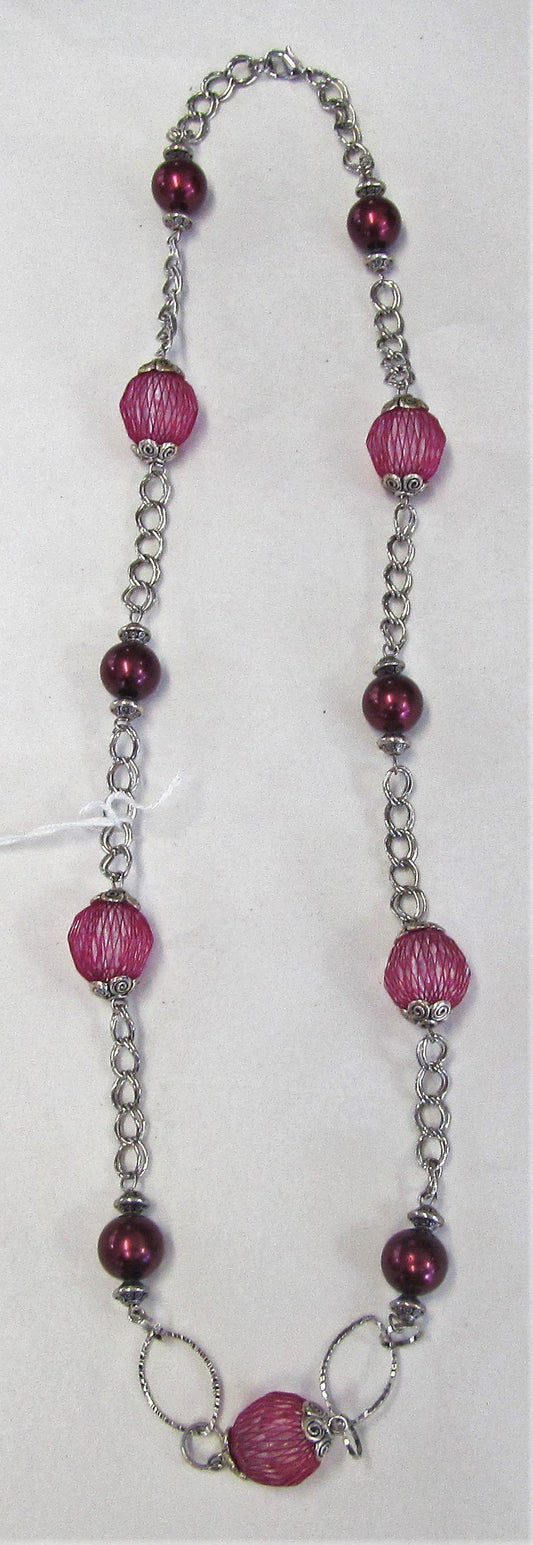 Handcrafted purple beaded silver plated necklace