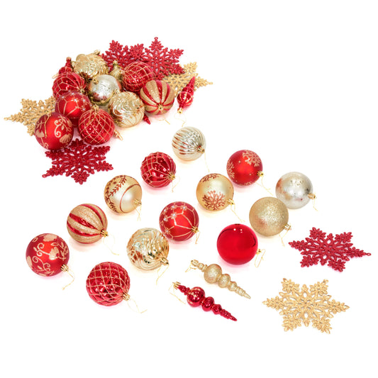 Set of 40 Handcrafted Shatterproof Christmas Ornaments - Red/Gold