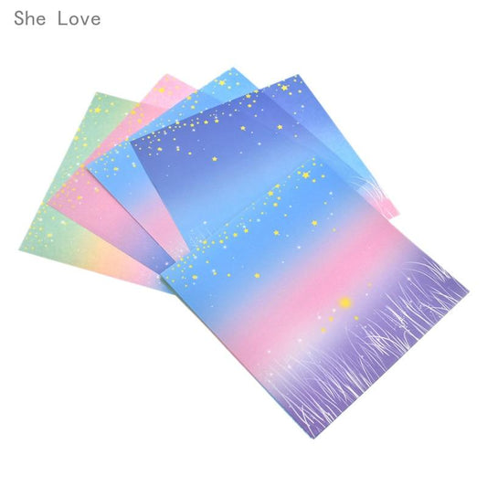 She Love 60 Sheets Lucky Star Paper Gradient Color Floral Starry Sky Rainbow Pattern Origami Paper DIY Children Craft Paper
