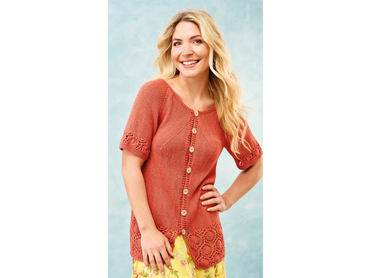 Let's Knit Sunspot Border Cardigan in Stylecraft Linen Drape