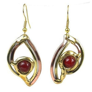Handcrafted Carnelian Eye Brass Earrings - Brass Images (E)