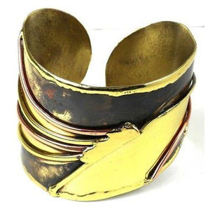 Handcrafted Brass and Copper Sunrays Cuff - Brass Images (C)