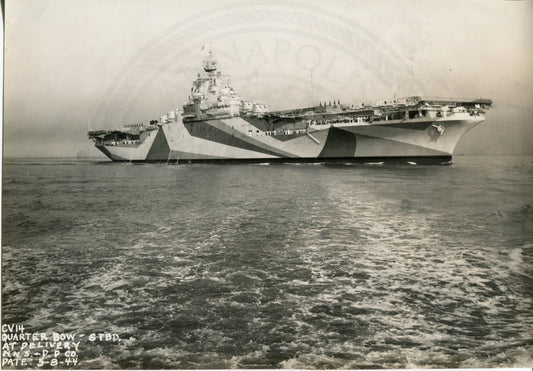 Official Navy Photo of WWII era USS Ticonderoga (CV-14) Aircraft Carrier