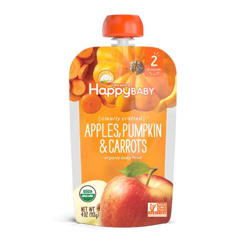 Happy Family Happy Baby Stage 2 Clearly Crafted - Apples Pumpkin & Carrots, 113 g.