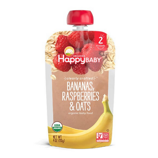 Happy Family Happy Baby Stage 2 Clearly Crafted - Bananas Raspberries & Oats, 113 g.