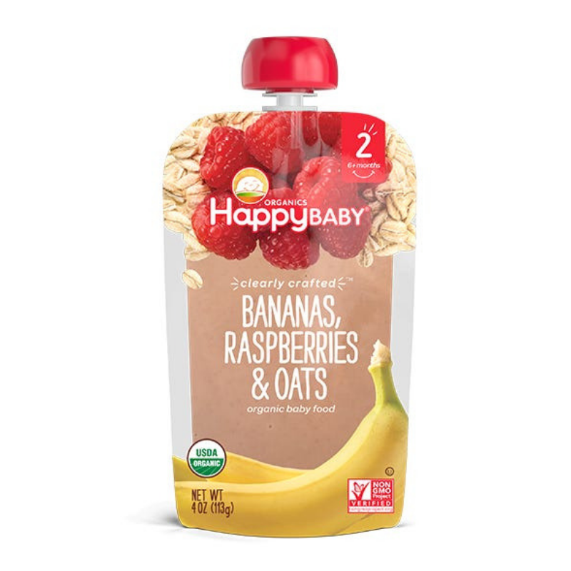 Happy Family Happy Baby Stage 2 Clearly Crafted - Bananas Raspberries & Oats, 113 g.